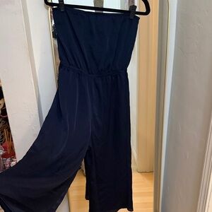 Urban Outfitters Strapless Navy Wide-Leg Jumpsuit